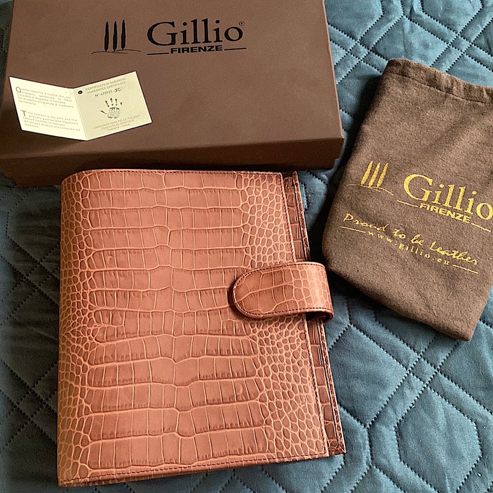 Gillio A5 Compagna Rosewood Croco Ring Agenda Cover